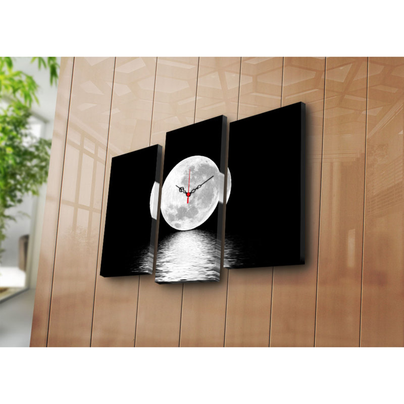 Ensemble de 3 horloges murales élégantes en toile, 66 x 17,7 pouces | 100% toile de suède, cadre 100% bois (épaisseur: 1,2 po) | Parfait pour le salon, la décoration de bureau, la montre élégante et le mélange artistique