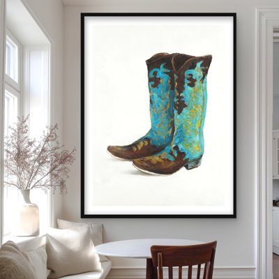 Blue Cowboy Boots - Woman Still Life Framed Print for Decor