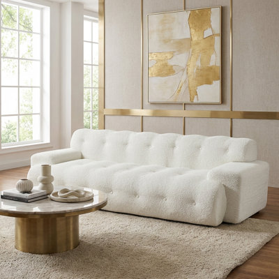 Boneless 87.4-inch Cloud Series Minimalist Button-tufted Square Arm Three-seater Sofa, Chenille Sofa, Comfortable Upholstered Sofa With Button-tufted Design