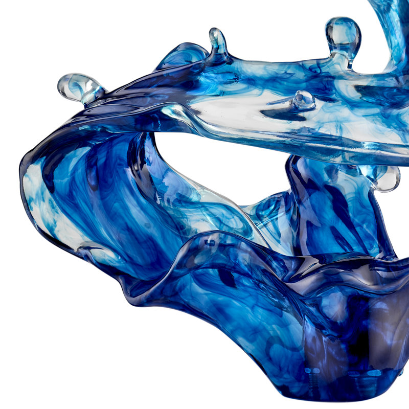 Hiltner Wave Table Resin Handmade Sculpture, 25" H x 21" W x 5" D, Transparent Blue