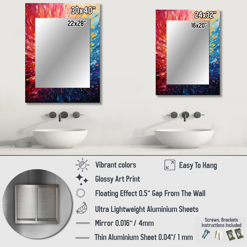 «Hardedge Art Vibrant Velocity», miroir décoratif de peinture Hard Edge, 40 po x 30 po