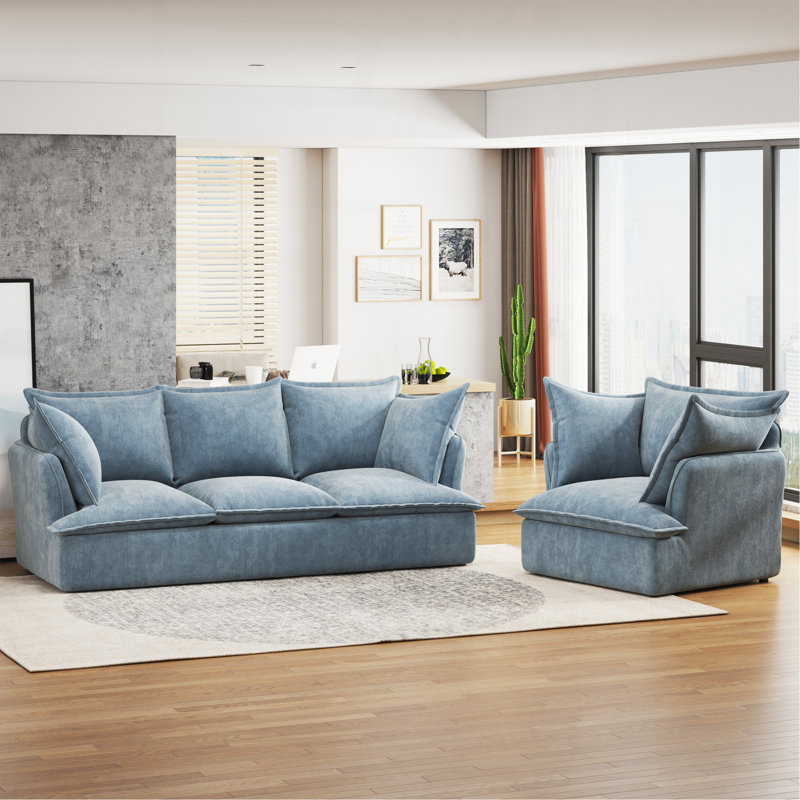 Canapé modulaire 94 po 3 + 1 places Cloud, Chenille bleu
