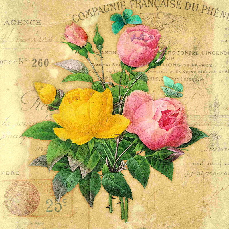 Fleur rétro 3 - peinture sur toile tendue, H 12 po x l 12 po