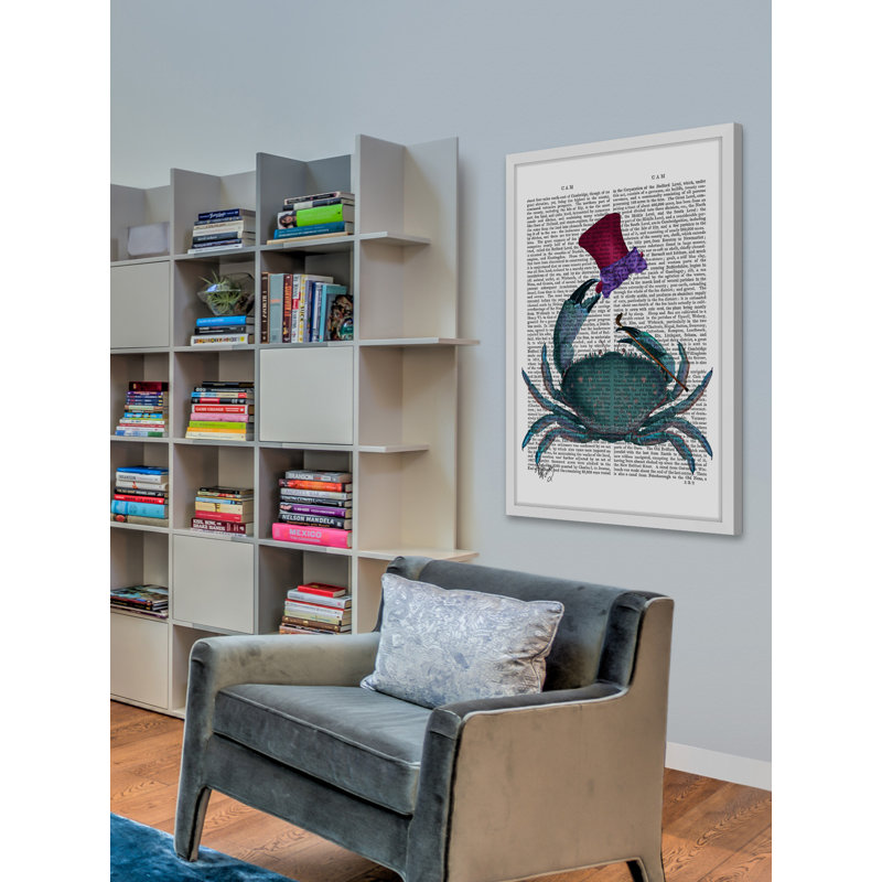 Whimsical Blue Crab with Top Hat Framed Print