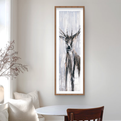 Winter abstract deer - Brown framed matted print for decor