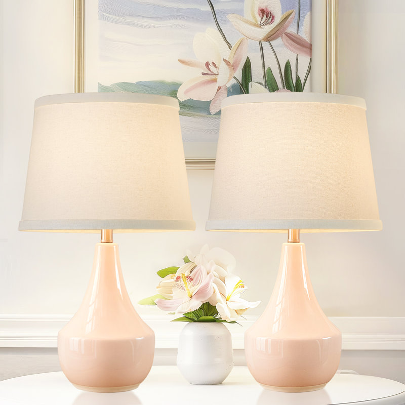 Petite lampe de table en céramique avec lampe de table et table de chevet 18,58 po Abdullateef (ampoule incluse), Rose