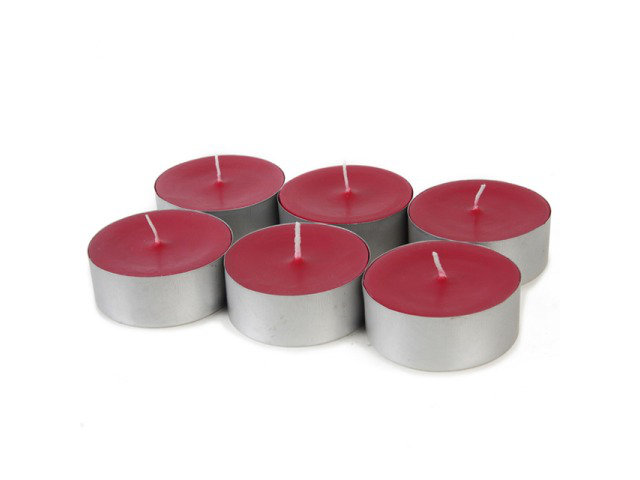 Unscented Tealight Candle with Metal Holder, Burgundy, Set of 144