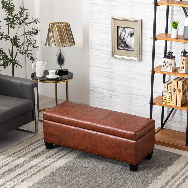 Carnet Faux Leather Upholstered Storage Bench, Brown