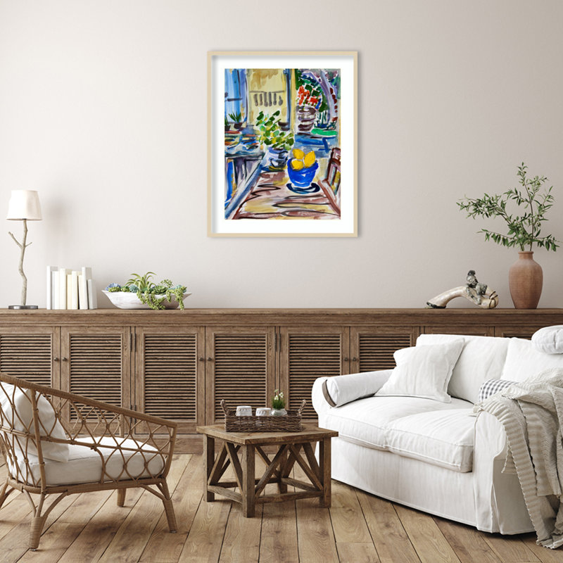 « Citrons bleus » de Charline, sur papier encadré, par Charline Print, H 41 po x l 33 po x P 1 po, Brun