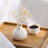 Set Of 3 White Ceramic Ribbed Vases