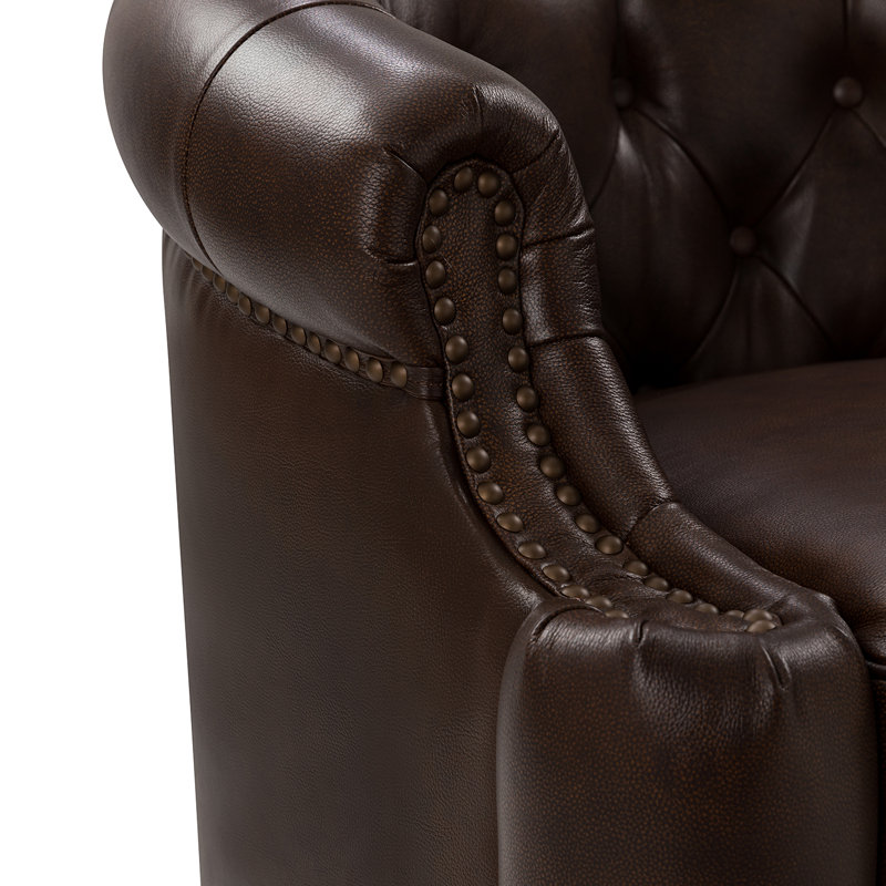 Paula 31.5'' Wide Genuine Leather Swivel Chesterfield Chair, Chocolate Genuine Leather