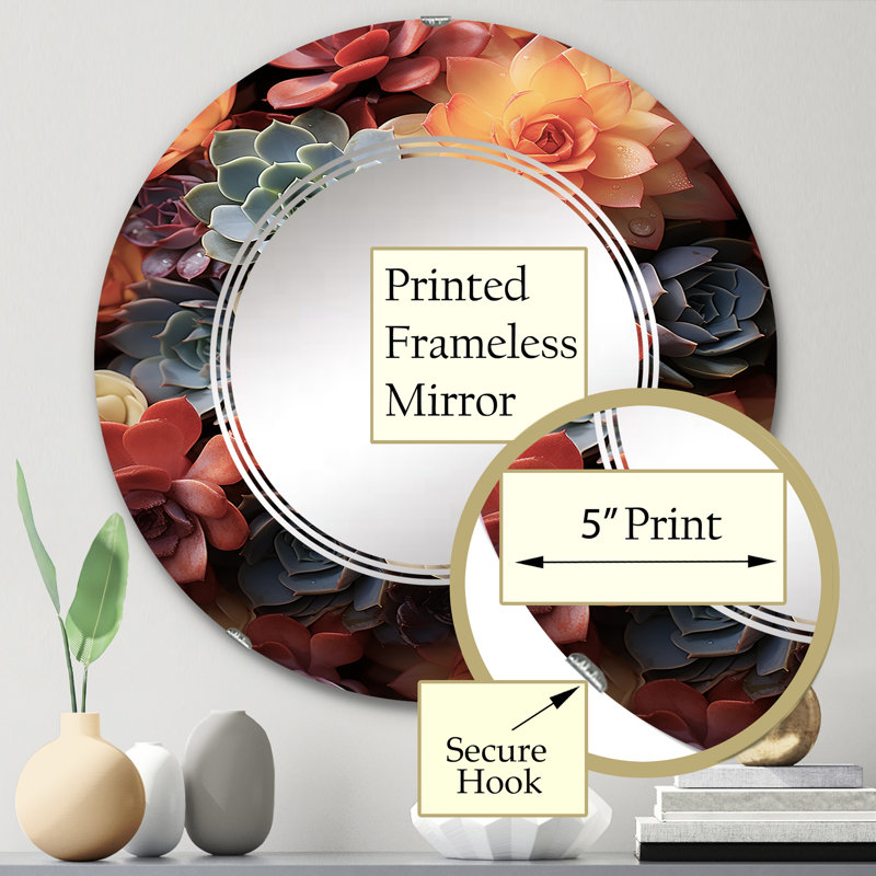 Guyencourt - Miroir mural floral rond, 24 po x 24 po