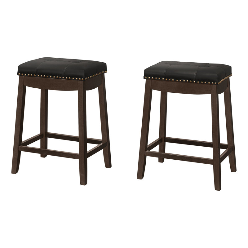 Tabouret de bar Rylan, hauteur de comptoir, siège de selle, cuisine, bois, similicuir, Espresso, Noir