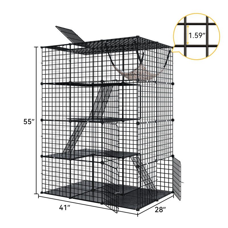 Cage à chat intérieure / extérieure en métal 4 couches avec hamac