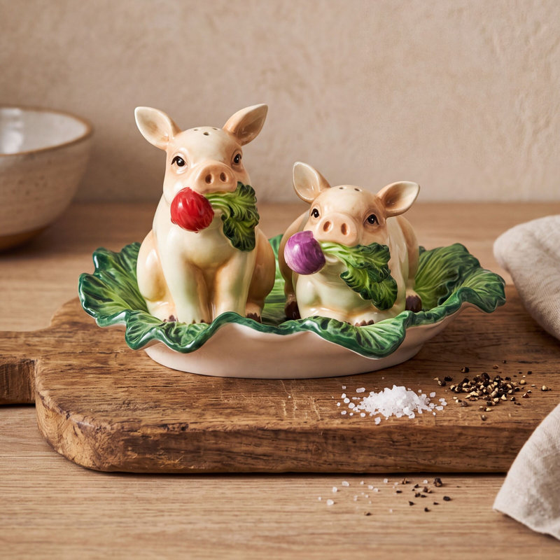 Fitz and Floyd Farm Salt and Pepper Tray Set
