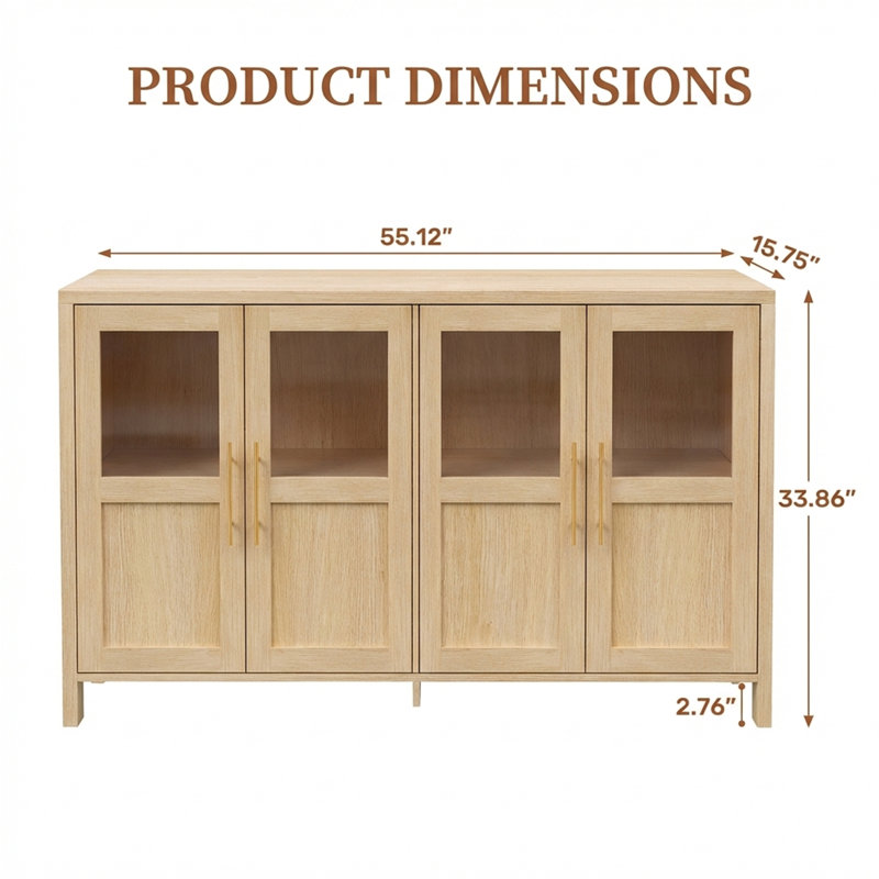 4-Door Glass Storage Cabinet, Brown