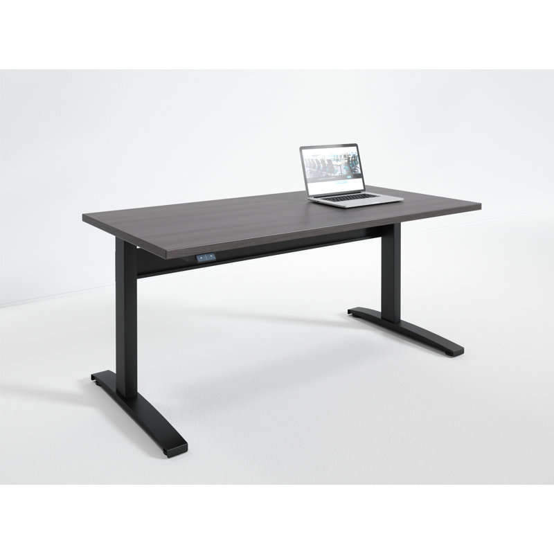 Danette Adjustable Metal Base Standing Desk, Driftwood/Black, 47" H x 48" W x 30" D