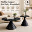 Ensemble de 2 tables basses rondes, plateau de table à motif noir avec base en acier, table basse multifonctionnelle à la mode-105946349