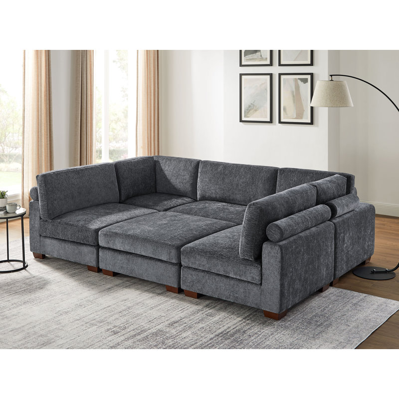 Canapé modulaire rembourré avec repose-pieds 6 pièces Chayten, Grey Polyester