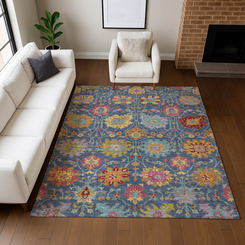 Tapis damassé de qualité supérieure Mayfield AMF2288, 8 pi x 10 pi, Marine
