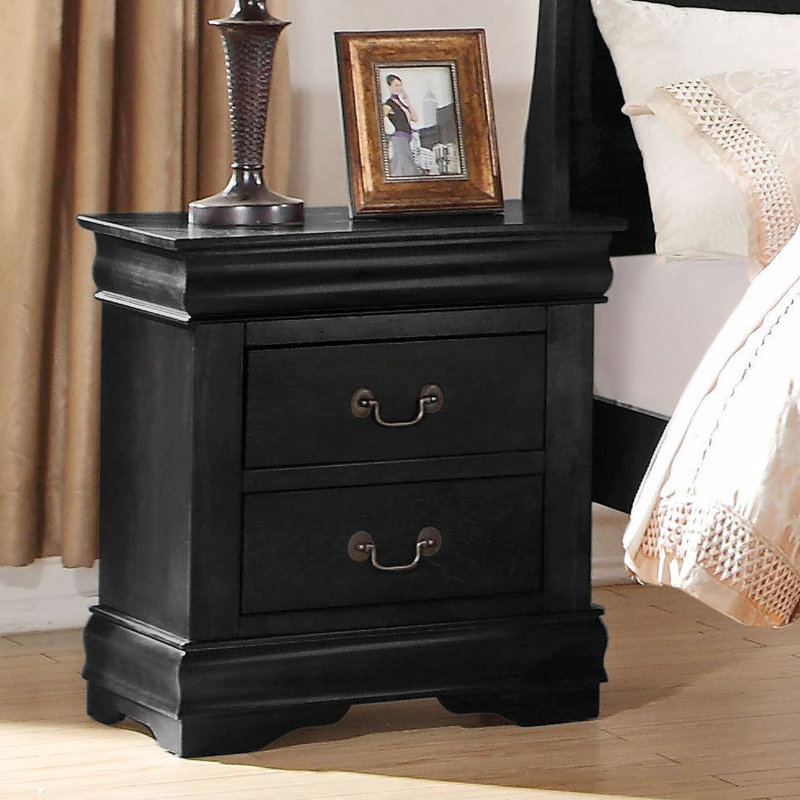 Table de chevet 2 en bois de pin massif noir, accessoire de meuble de chambre à coucher avec 2 tiroirs en bois, essentiel