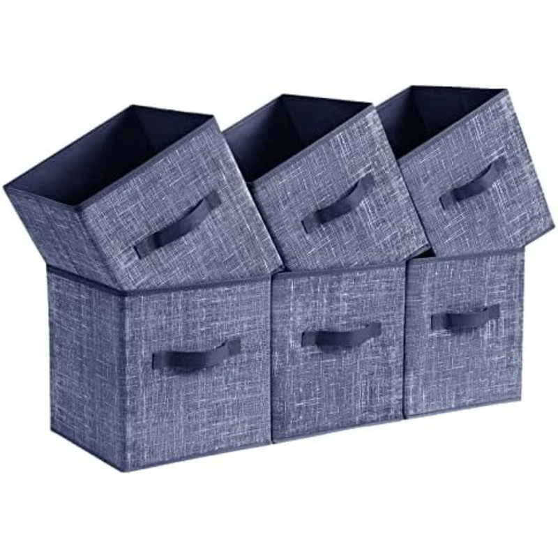 Cubes de rangement, bacs en tissu non tissé de 11 pouces avec poignées doubles, ensemble de 6, organisateurs de placard pour tablettes, pliables, pour vêtements, bleu brumeux