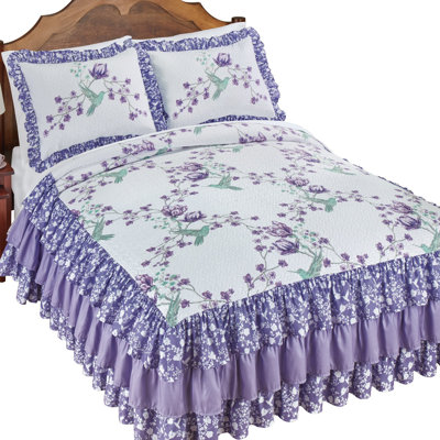 Hannah Floral Trellis Hummingbird Triple Ruffle Bedspread