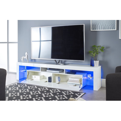 Meuble télé de 78,74 po de largeur avec lumières DEL, tablette pour barre de son et rangement à 2 portes Talan - console multimédia moderne de 79 po avec panneau arrière amovible et passe-câble pour les grands téléviseurs jusqu'à 88 po (classe 9