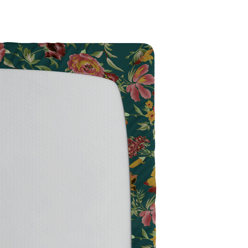 Drap-housse Ambesonne, Drap-housse très grand californien, Bleu sarcelle et corail foncé / motif floral abri