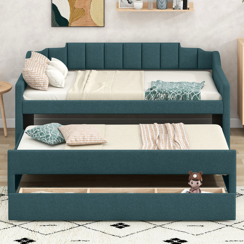 Lit de jour simple avec tiroirs et lit gigogne pour un bureau d'espace recouvert de tiroir, Vert