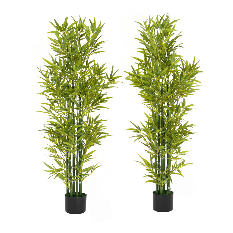 Bambou artificiel avec pot en plastique noir, 2, 60,75 po x 27 po
