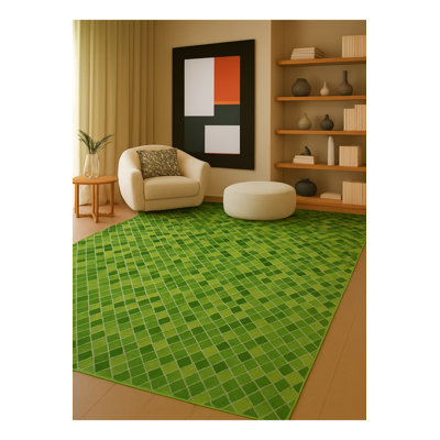 Tapis vert tissé à carreaux lavables Mosso