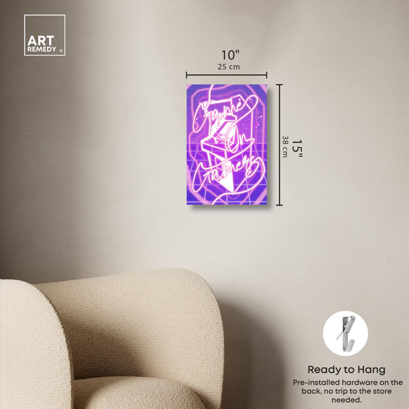 Game On Neon Purple Canvas Gamer Art Print