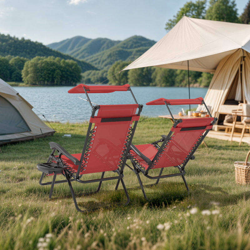 Mobarkar Outdoor Folding Zero Gravity Recliner Lounge Chairs with Adjustable Canopy Shade, Headrest, Maroon