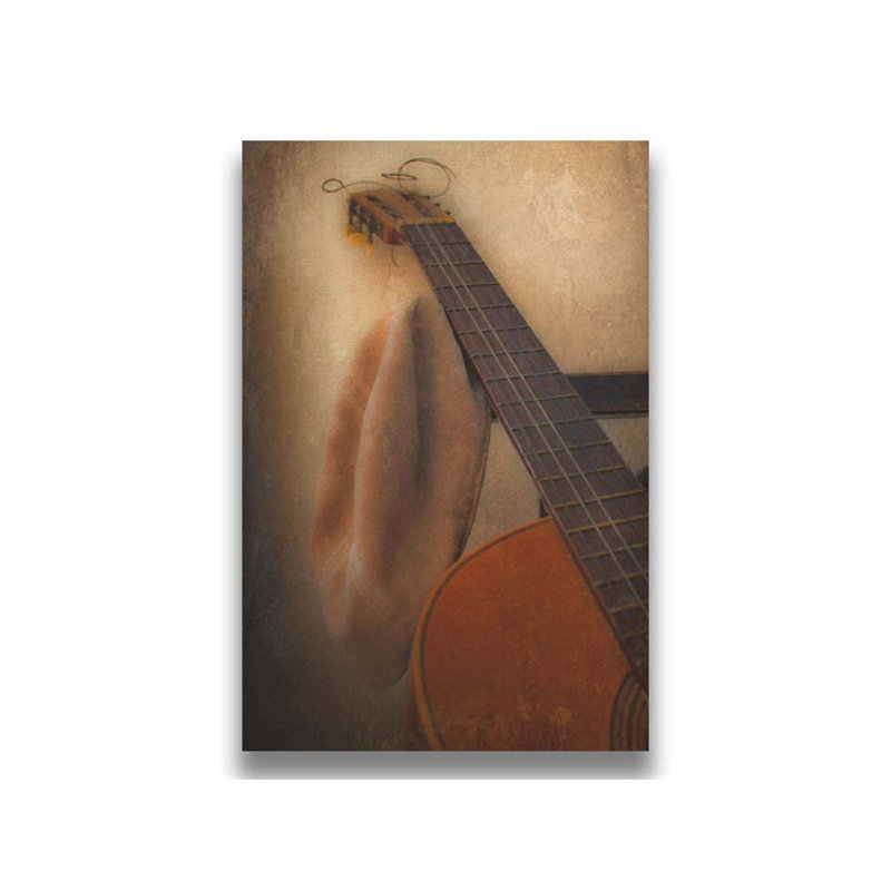 Chapeau et guitare par Hal Halli. Impression sur papier - Montée et encadrée, H 44 po x l 64 po