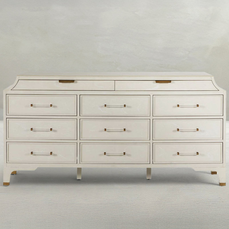 Alexandra 11 Drawer Dresser, Cerused White Light Gray