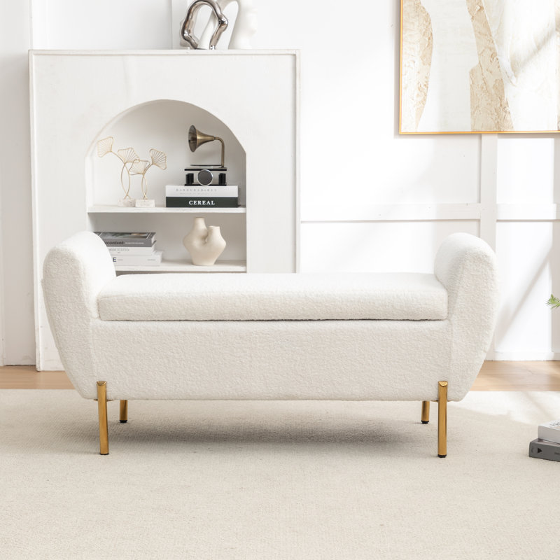 Banc de rangement rembourré Leaysia, Blanc