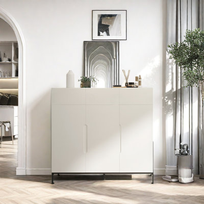 Minimalist Solid Color Lacquered Shoe Cabinet 24 Pair Shoe Storage Cabinet