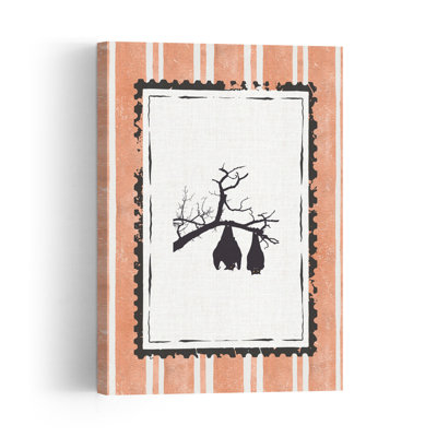 Hanging Halloween Bats Rustic Vintage Abstract Bat Autumn Tree Wall Art Print by Jolly And Dash - Print