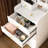 31 Vanity With Led Strip, Padded Stool & 4 Open Shelves - White Design For Bedroom Organization And Cosmetic Storage Multi Functional Mirror, Hidden Drawers Medium Density Makeup