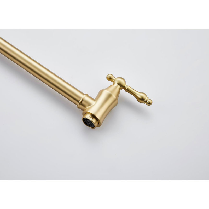 Brushed Gold Pot Filler Faucet Wall Mount - Foldable, 360 Turning, Brass, Double Handles For Flawless Water Flow, Surface, Space Saving Kitchen Fixture High Home Mounted Folding In Rotatable, Simple
