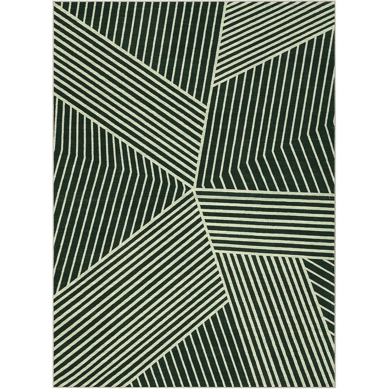 Modern Washable Striped Hallway Runner, Non-Slip, Low Pile, Farmhouse Rug for Kitchen & Laundry - Black, Rectangle 10' x 13'