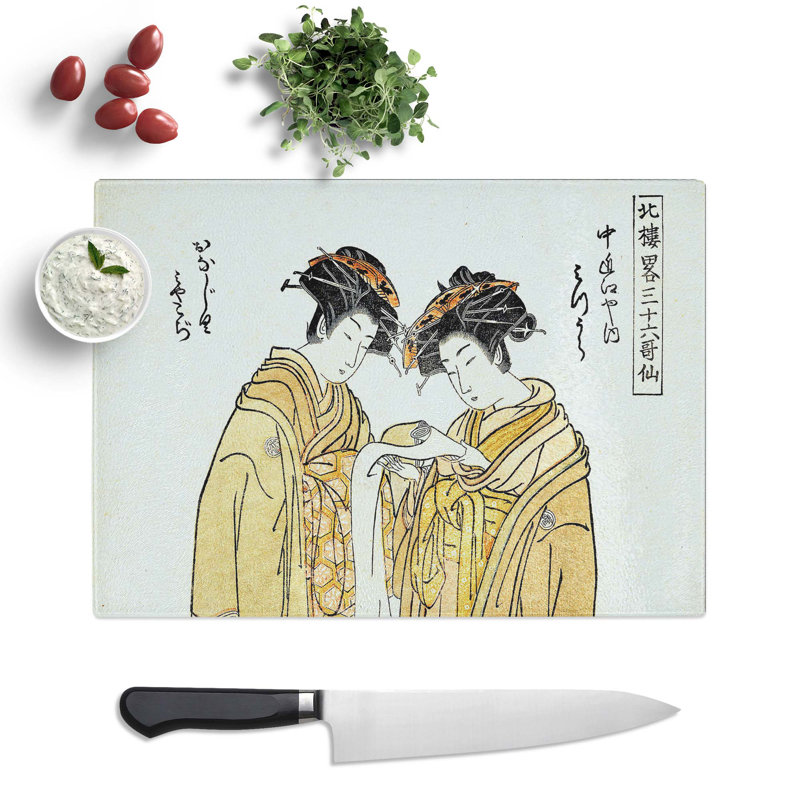 Tempered Glass Two Beauties by Isoda Koryusai Chopping Board, 28.5 cm x 20 cm