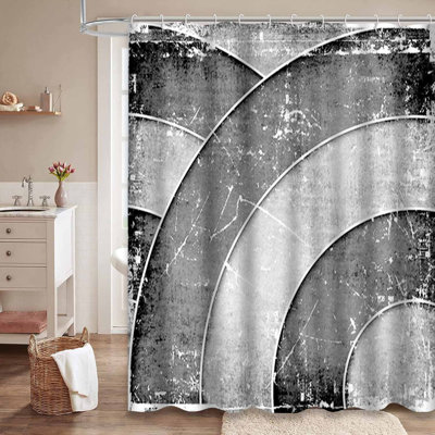 Rideau de douche Grunge Art abstrait noir et blanc avec 12 crochets