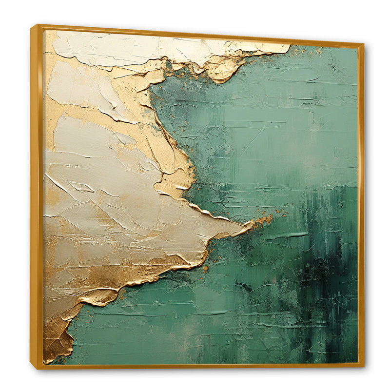 «Gold and Green Paint Fusion II», reproduction d'art encadrée, Cadre flottant doré, H 16 po x l 16 po