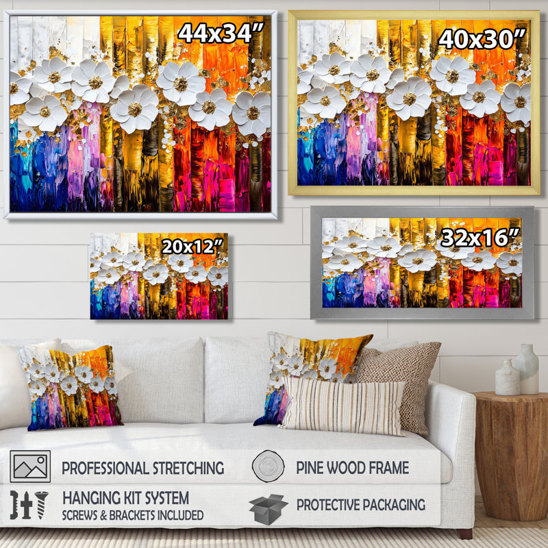 «Abstract Botanical Rainbow Of Flowers I», reproduction d'art abstrait, H 24 po x l 32 po, Toile tendue, Ne s’applique pas