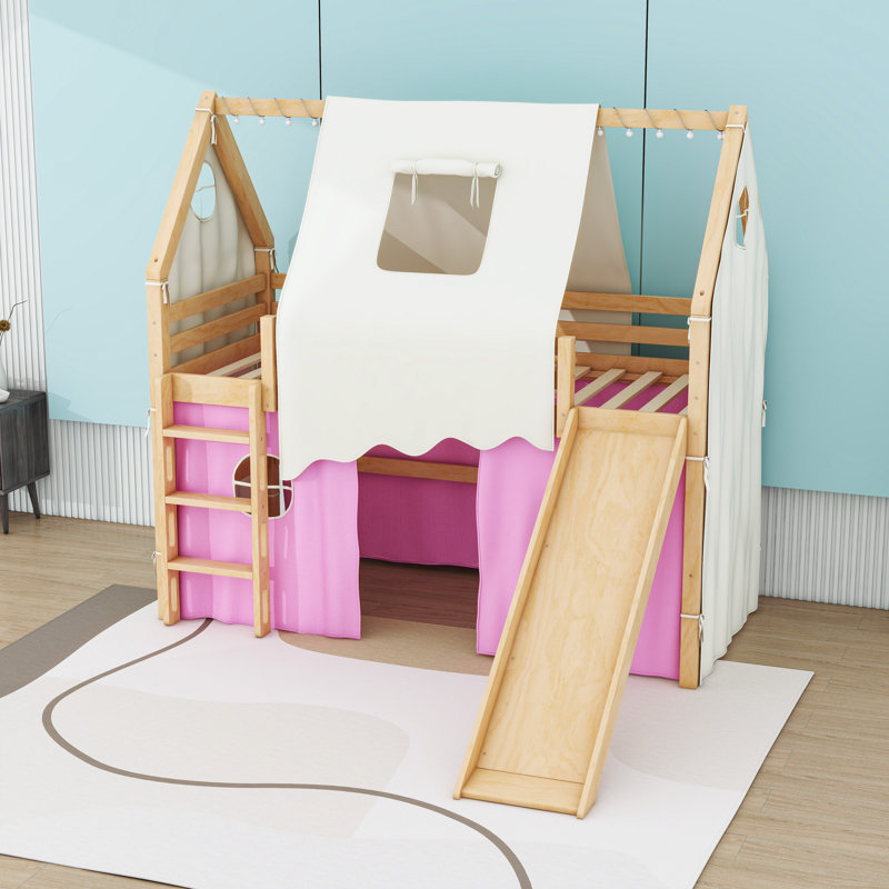 Lit mezzanine en forme de maison avec glissade et tente Whimsical, Twin