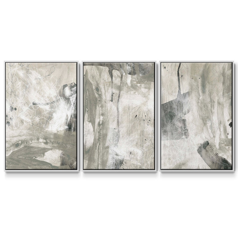 Stonewash I, ensemble de 3 toiles encadrées, H 27 po x l 54 po, Blanc