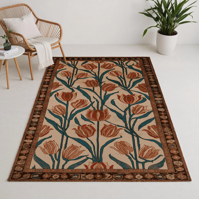 Persian Brown Indoor and Outdoor Area Rug, Rectangle 5' x 7'