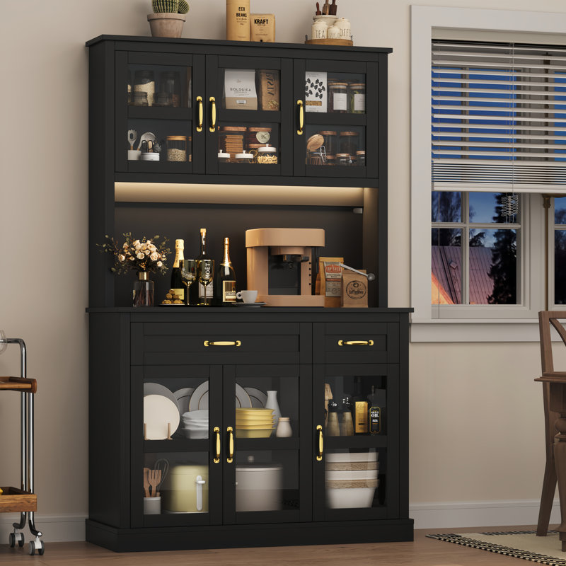 71''H LED Pantry with Charging Ports, Black